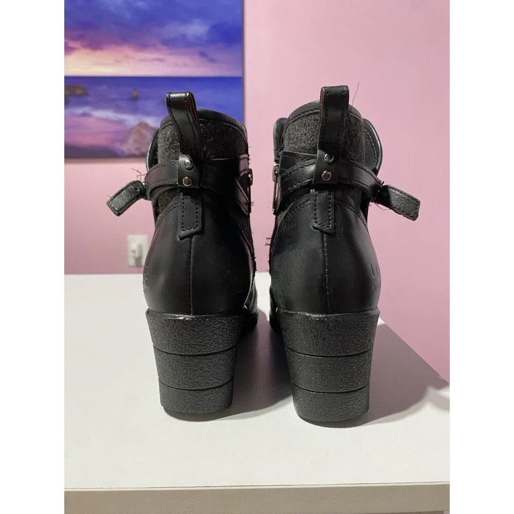 Ugg Ankle Boot Black 7? Emalie Leather Wedge Waterproof Outdoor Granola Girl‎
